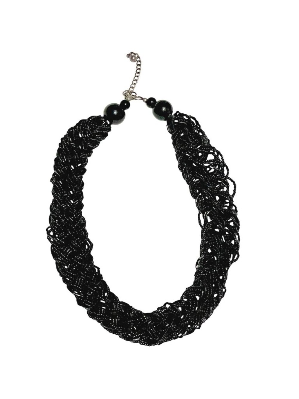 Black Chunky Beaded Multi-Strand Statement Necklace